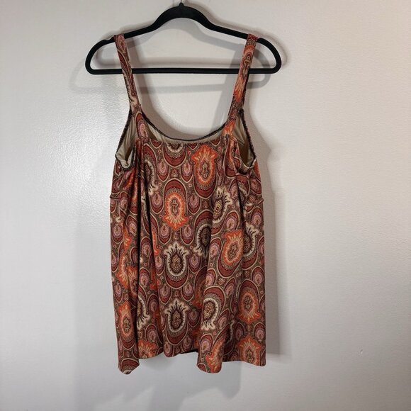 It Figures Swimsuit One Piece 22W Slimming Lined Orange Red Paisley Boho - Picture 5 of 10
